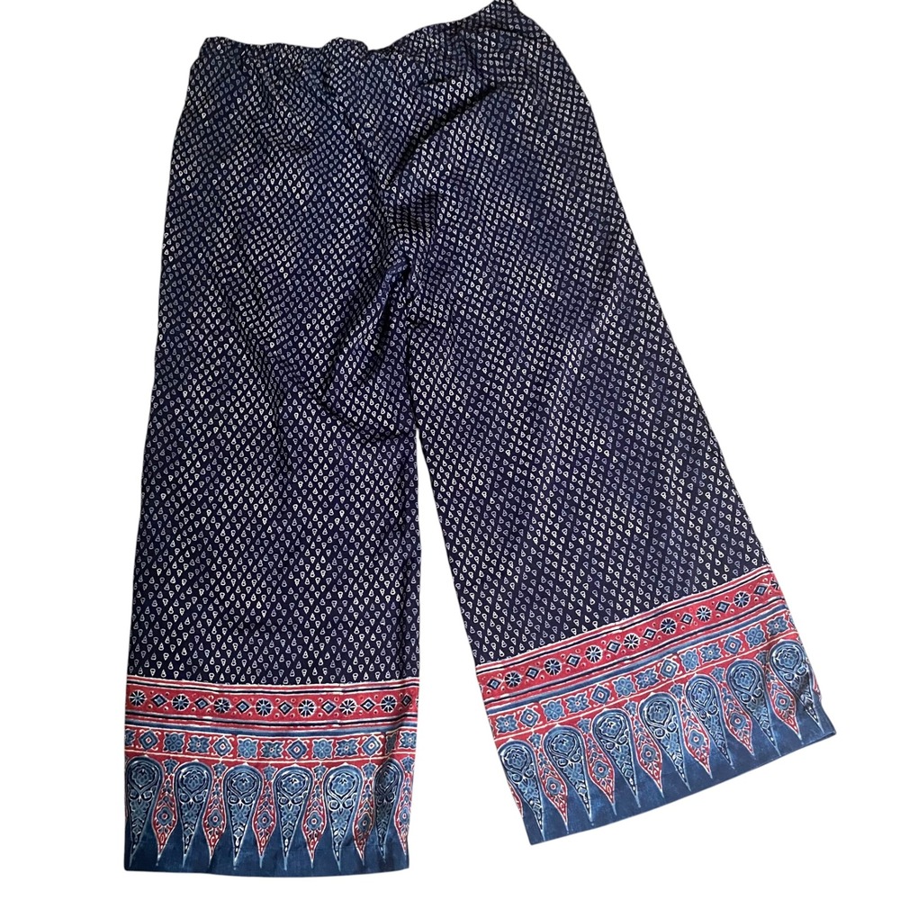 Lauren Ralph Lauren Navy Blue Boho Border Wide Leg Elastic Waist Harem Pants 16